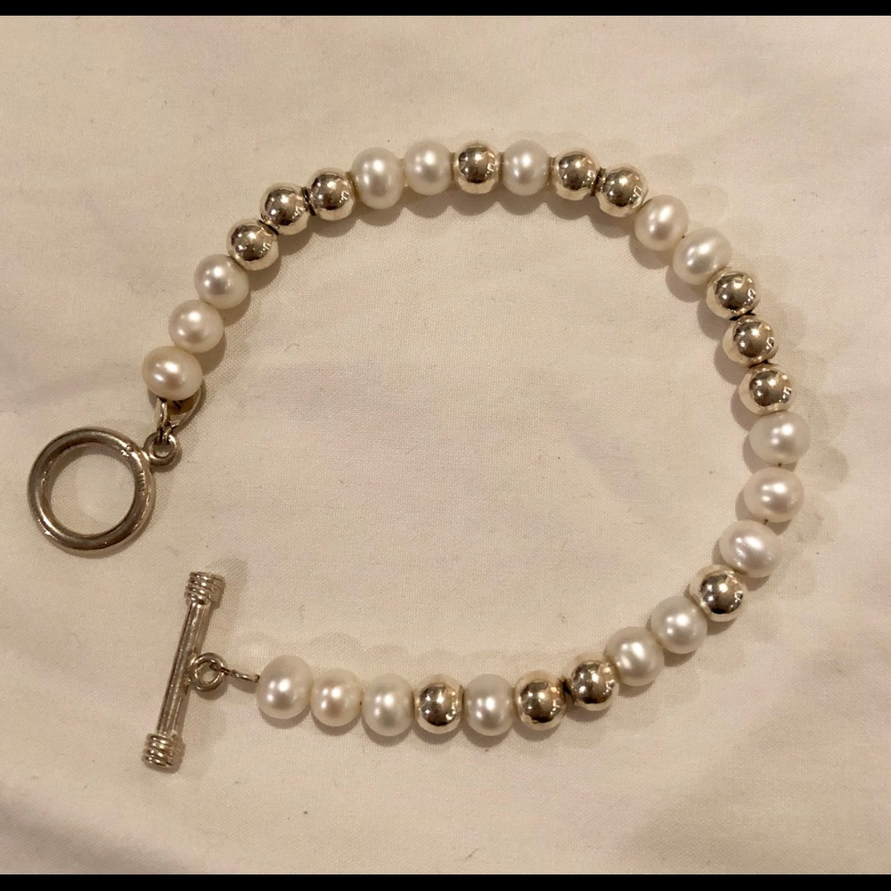 Silpada pearl and silver bead toggle bracelet